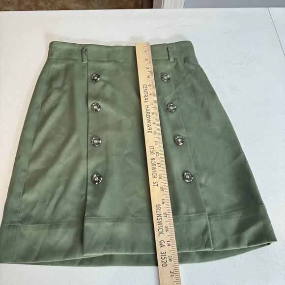 LOFT Pleated A-Line Knee Length Skirt Size 2 Olive Green Buttons Office Stretch - Picture 9 of 10
